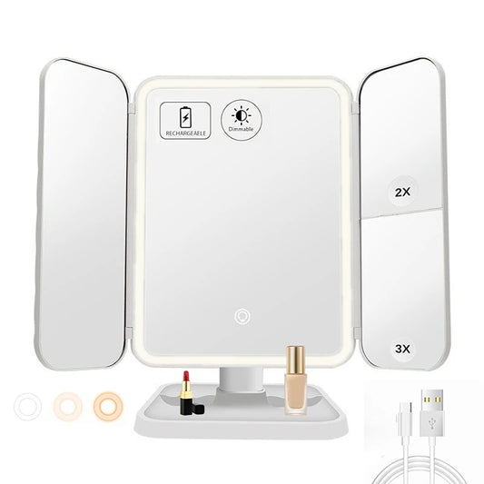 Trifold Makeup Mirror LED Lights